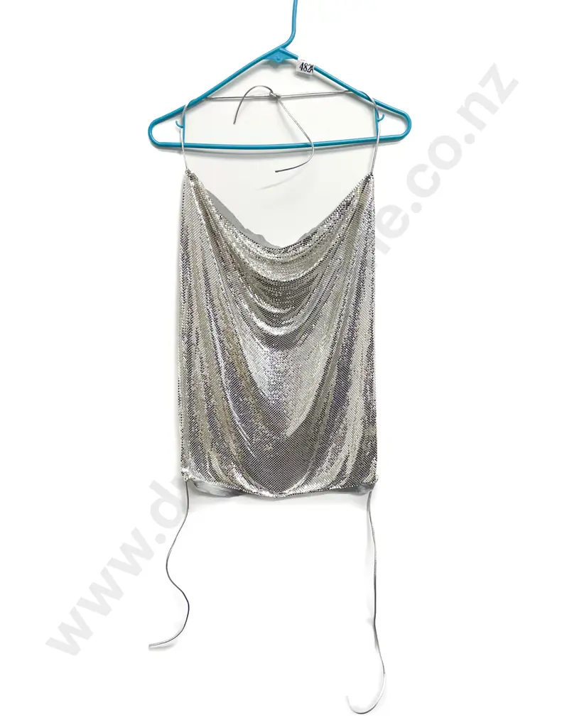 C1970's Disco Era Silver Mesh Bib By Whiting and Davis USA Image 1++