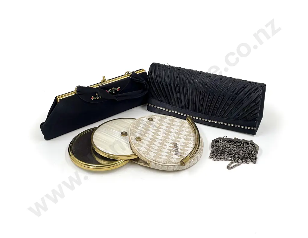 Neiman Marcus Cosmetic Mirror Pouch with Two Evening Purses and Metal Mesh Purse Image 1++