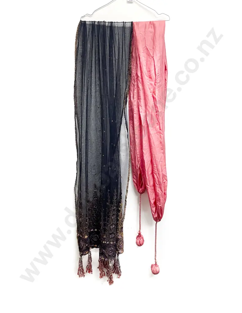 Early C19th Pink Silk Shawl and Black Net Lace Shawl Image 1++