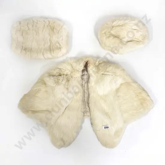 Vintage White Fur Shoulder Cape with Muff and Hat in Universal Fur Co Ltd Packaging Box