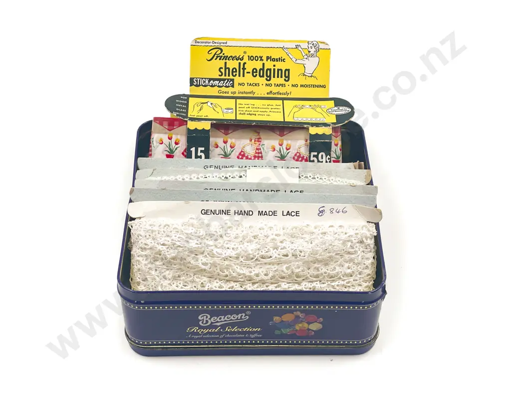 Vintage Five Carded (China) Hand Made Cotton Lace Lengths and Two Plastic Shelf Edgings Image 1++