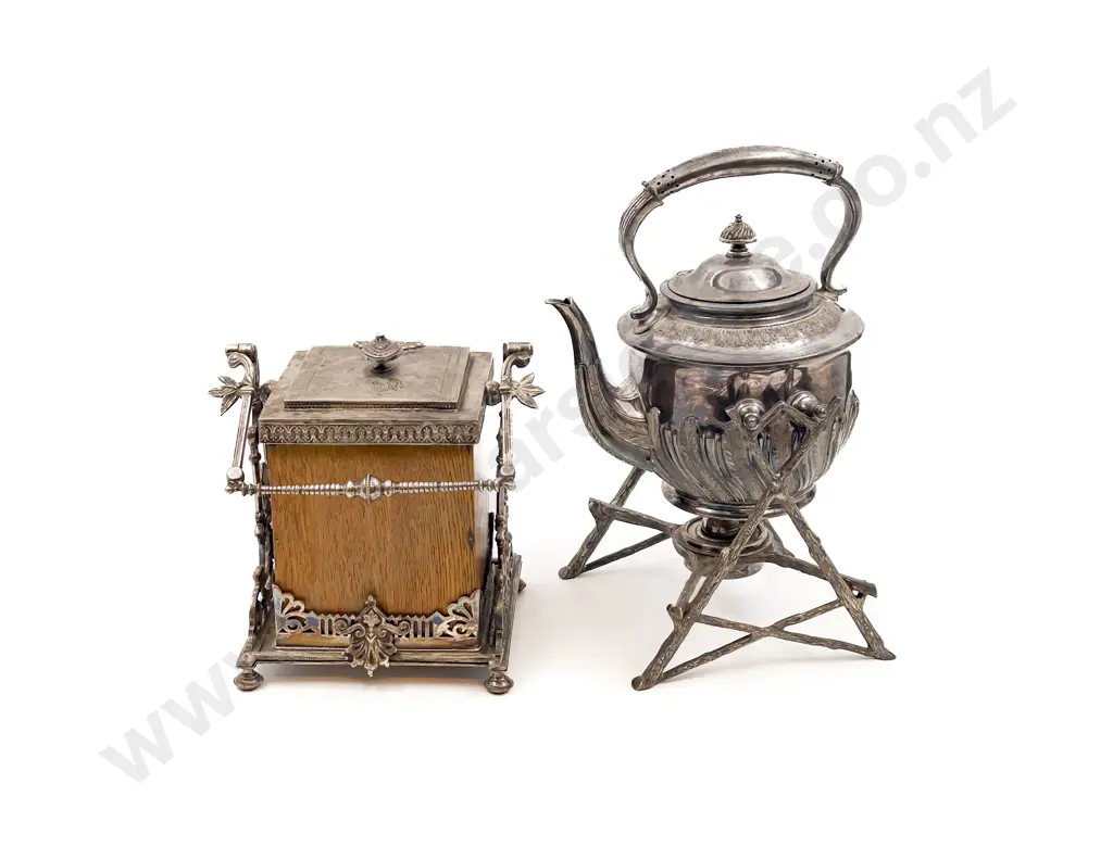 Plated Spirit Kettle & Decorative Biscuit Barrel Image 1++