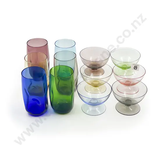 Two Sets of Six Coloured Glasses