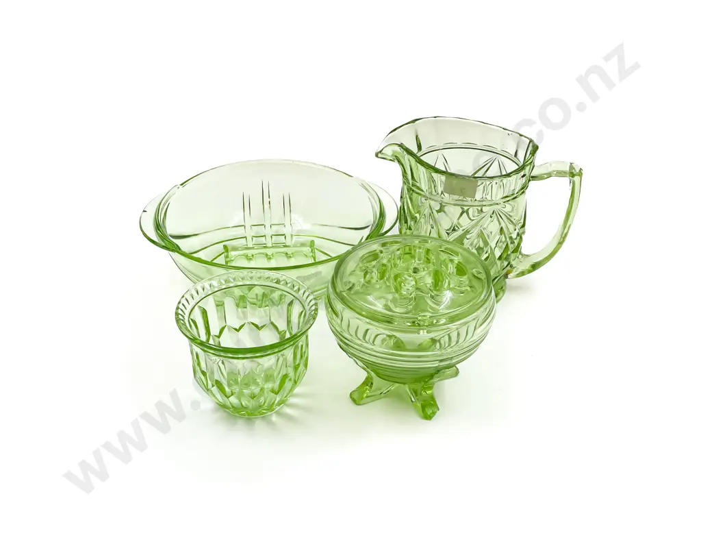 Four Pieces of Assorted Pressed Glass Ware together with Flower Frog Image 1++