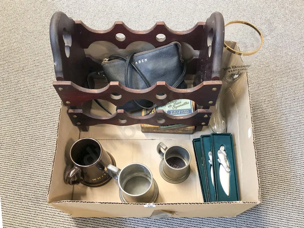 Box of Assorted Vintage incl Wine Rack & Mixed pewter * (PHOTO CHANGE) Image 1++