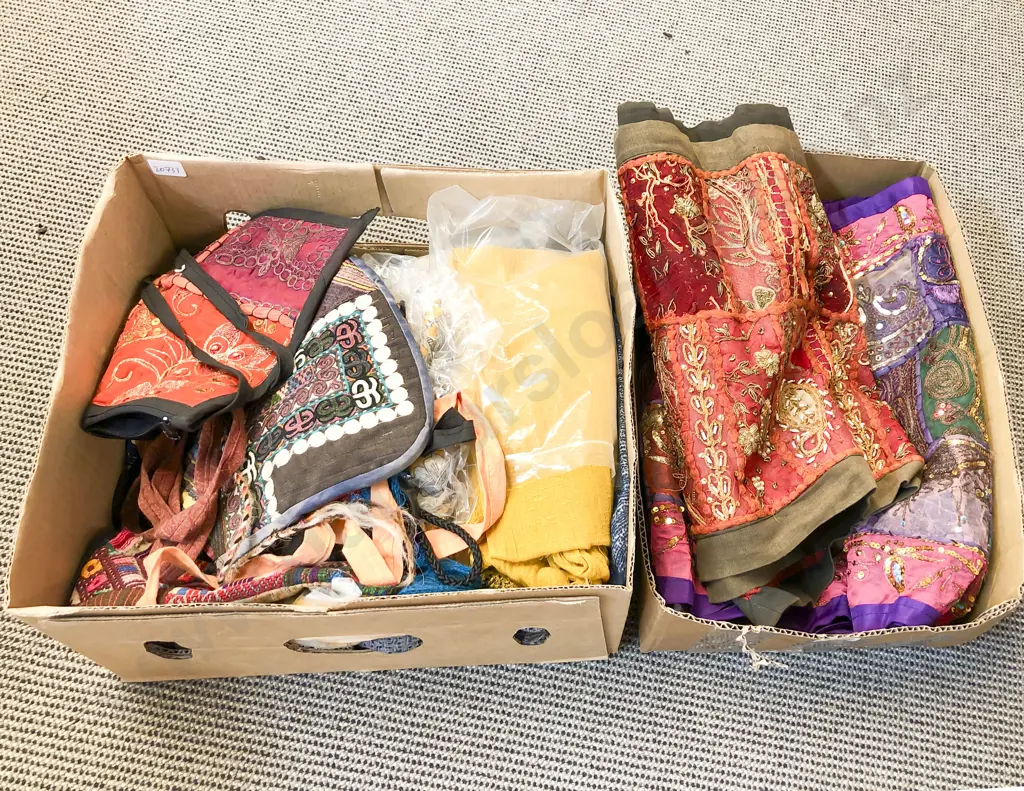 Two Indian Stump Works together with Assorted Linen & Materials etc Image 1++