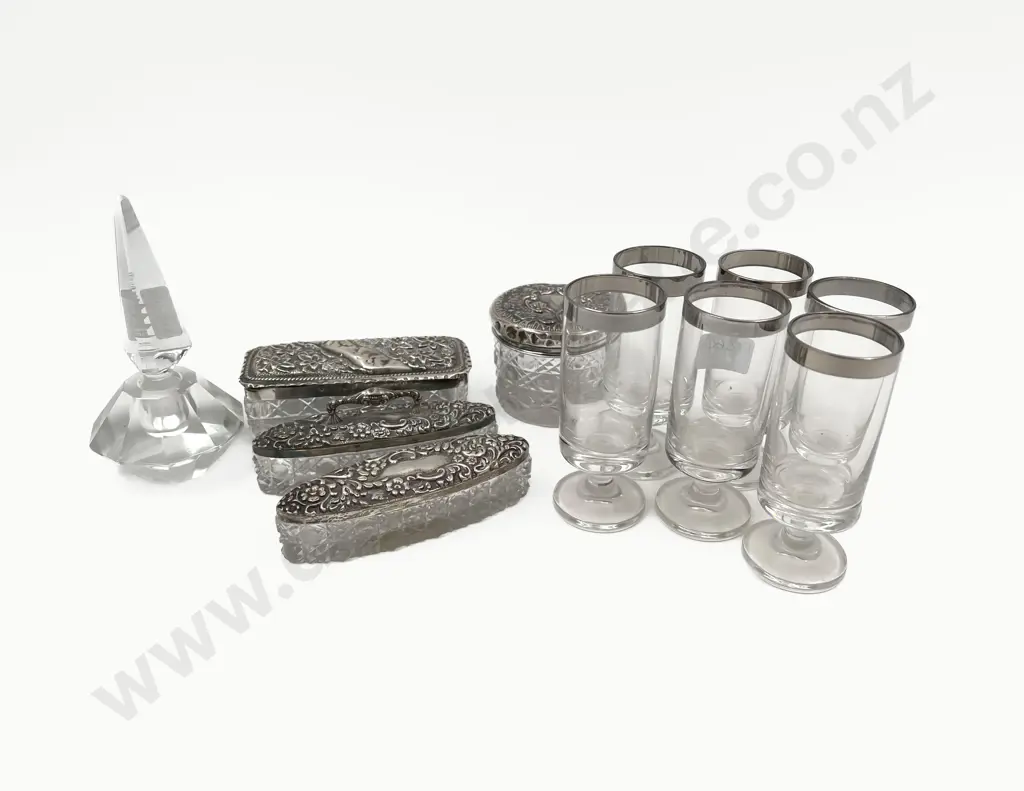 Four S/S Topped Vanity Jars together with Small Assortment of Glassware Image 1++