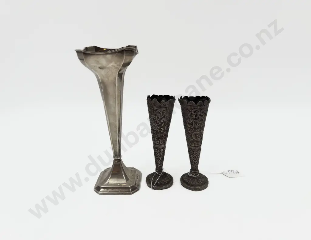 S/S Specimen Vase and Pair of Unmarked Vases Image 1++