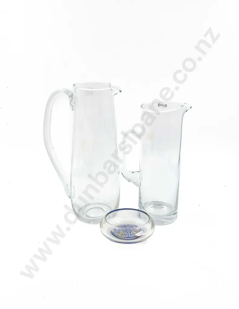 Two Large Glass Jugs together with Art Glass Dish Image 1++