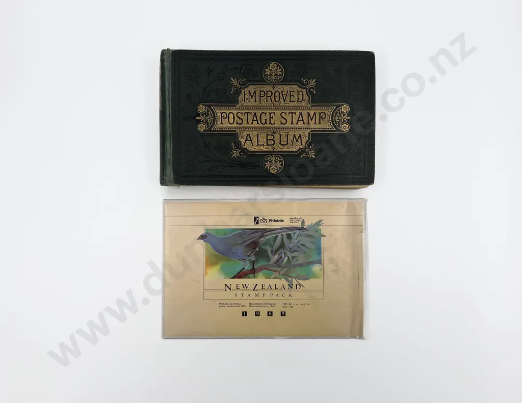 Vintage World Stamp Album together with NZ Stamp Pack Image 1++