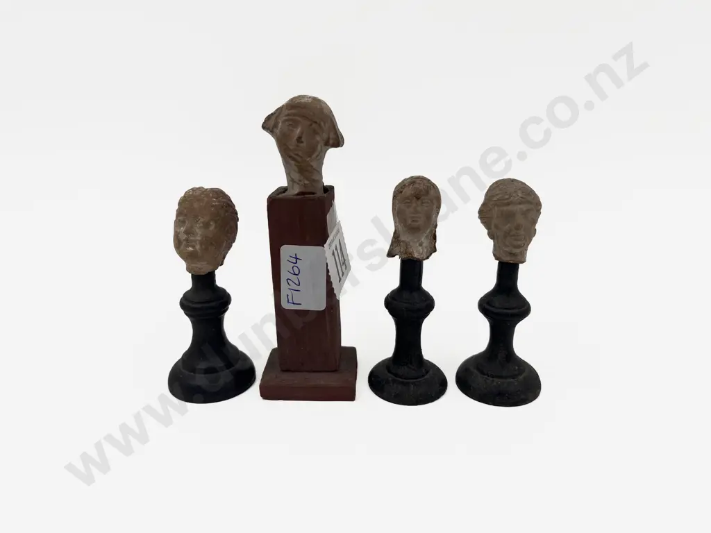 Four Possible Miniature Roman Pottery Busts on Stands Image 1++