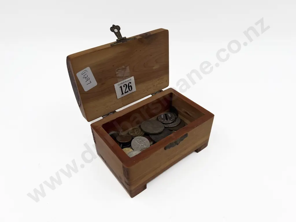 Quantity of Assorted Loose Coinage in Small Wooden Chest Image 1++