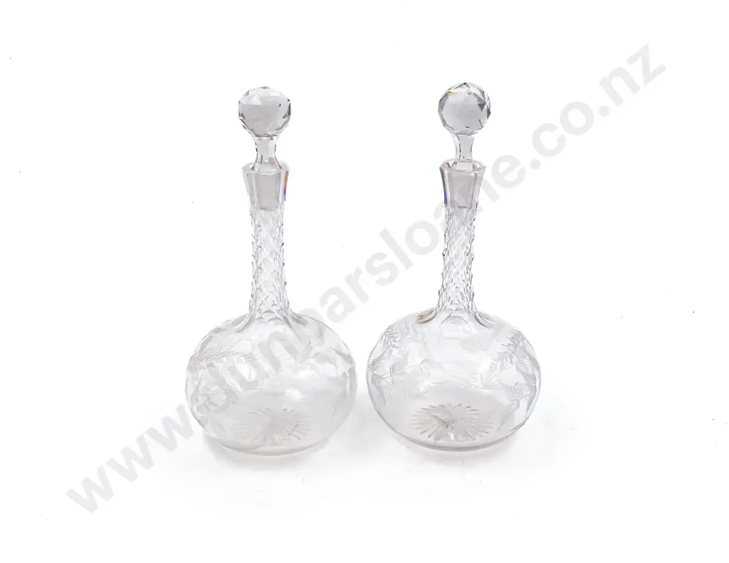 Pair of Etched Glass Decanters Image 1++