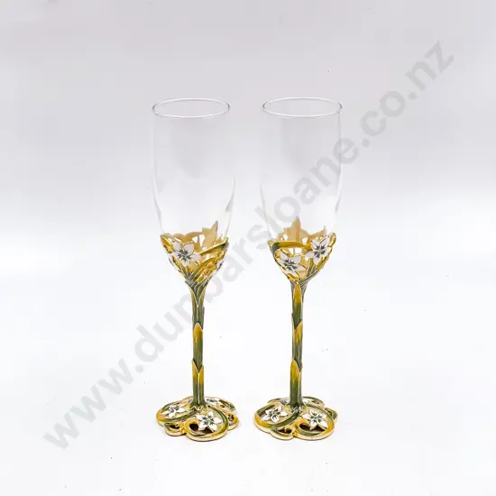 Boxed Pair of Ornate Italian Champagne Flutes
