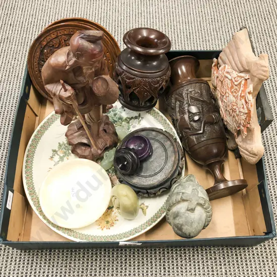 Quantity of Assorted Ornaments incl Soapstone & Carved Vases & Figures etc
