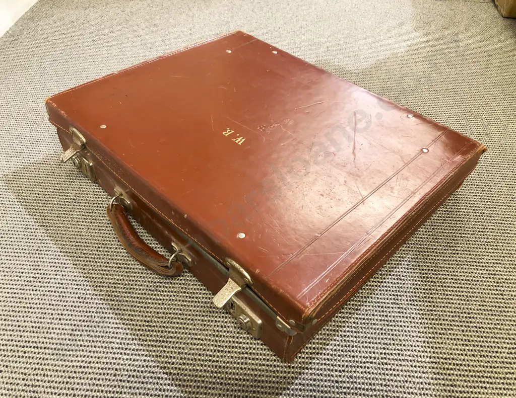 Vintage Leather Briefcase with Assorted Vintage Records Image 1++