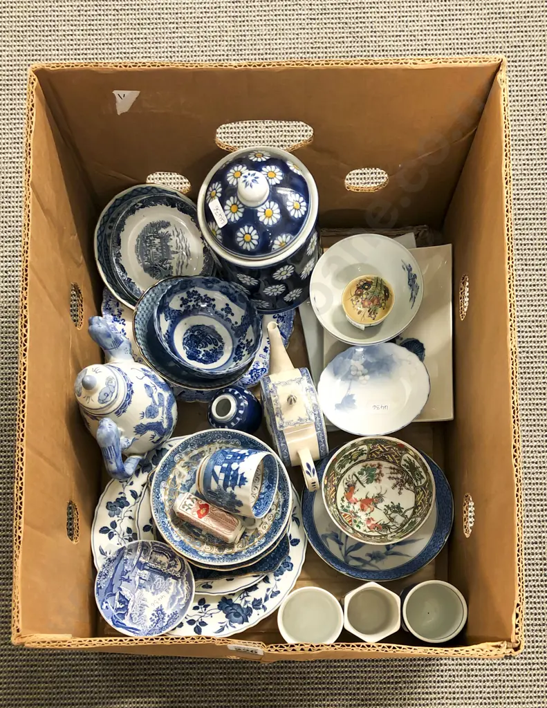 Box of Assorted Blue & White China etc Image 1++