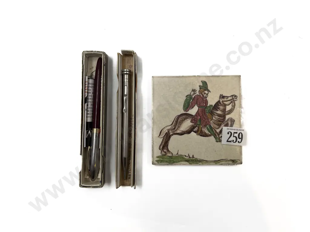 Boxed Sheaffers Pen together with Eversharp Pencil and Decorative Tile Image 1++
