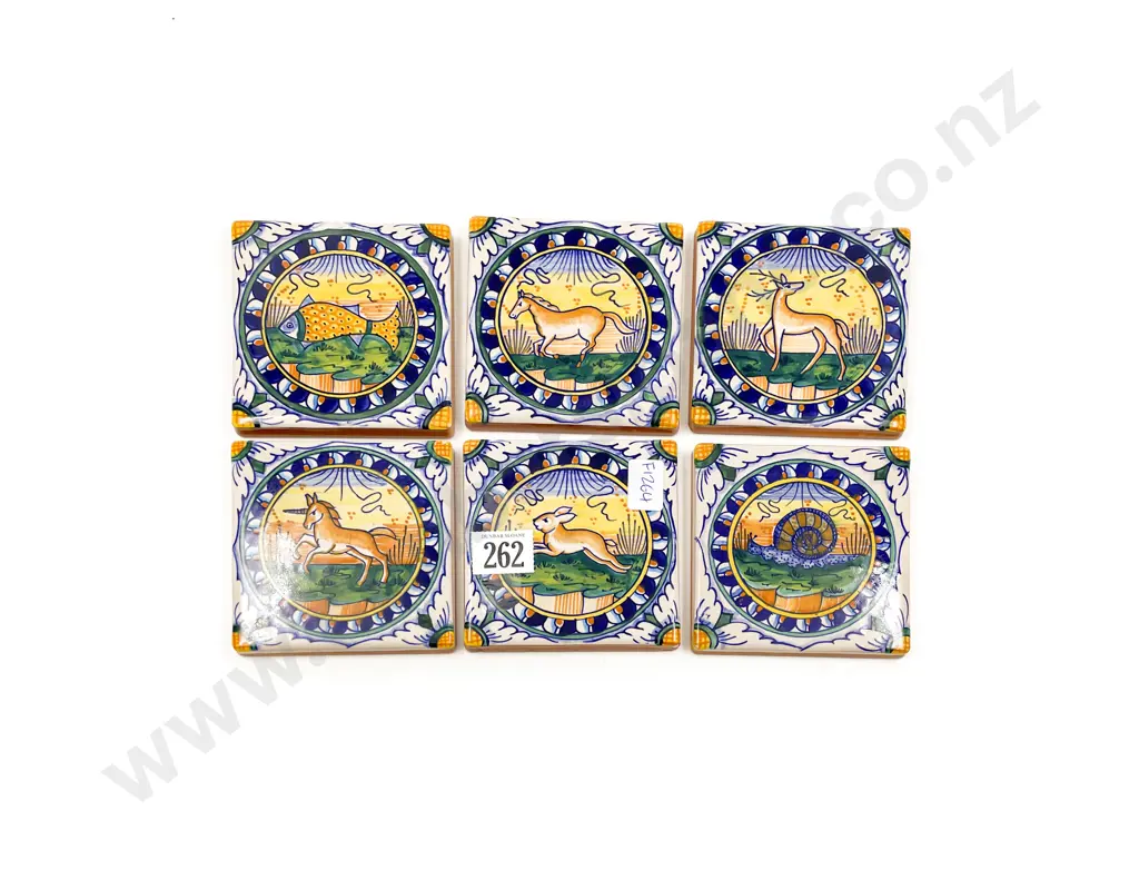 Six Vintage Italian Small Decorative Tiles Image 1++