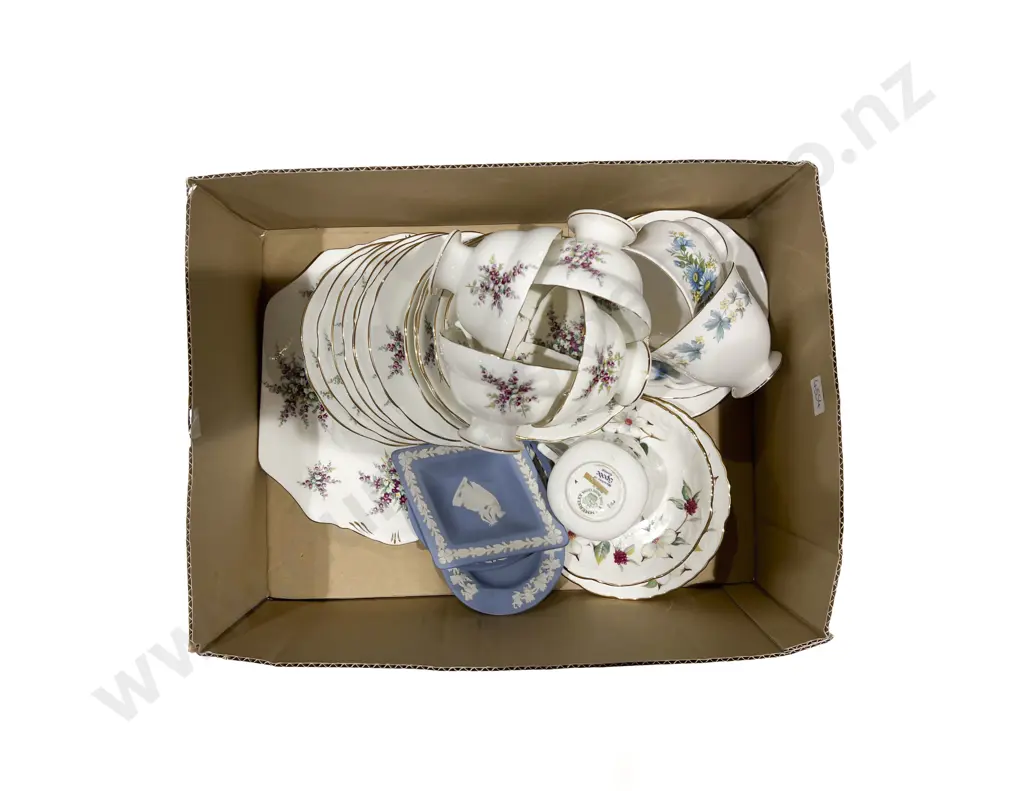 Box of Assorted Fancy China together with Wedgwood Image 1++