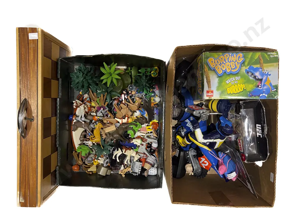 Two Boxes of Assorted Toys & Cased Chess Set Image 1++