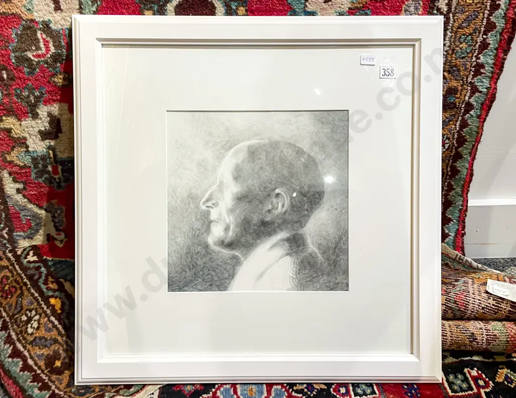 Indistinctly Signed Profile Portrait - Graphite on Paper Image 1++