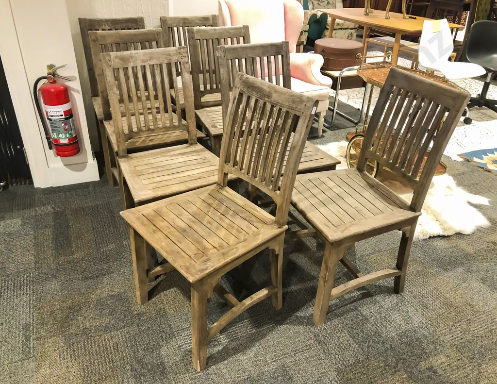 Set of Eight Slat Back Outdoor Chairs Image 1++