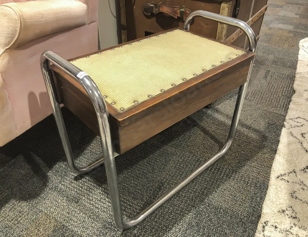 Lidded Compartment Stool on Chrome Base Image 1++