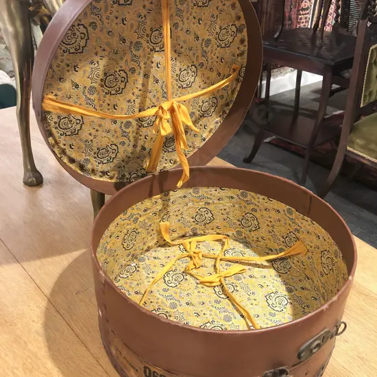 Vintage Leather Circular Hat Box