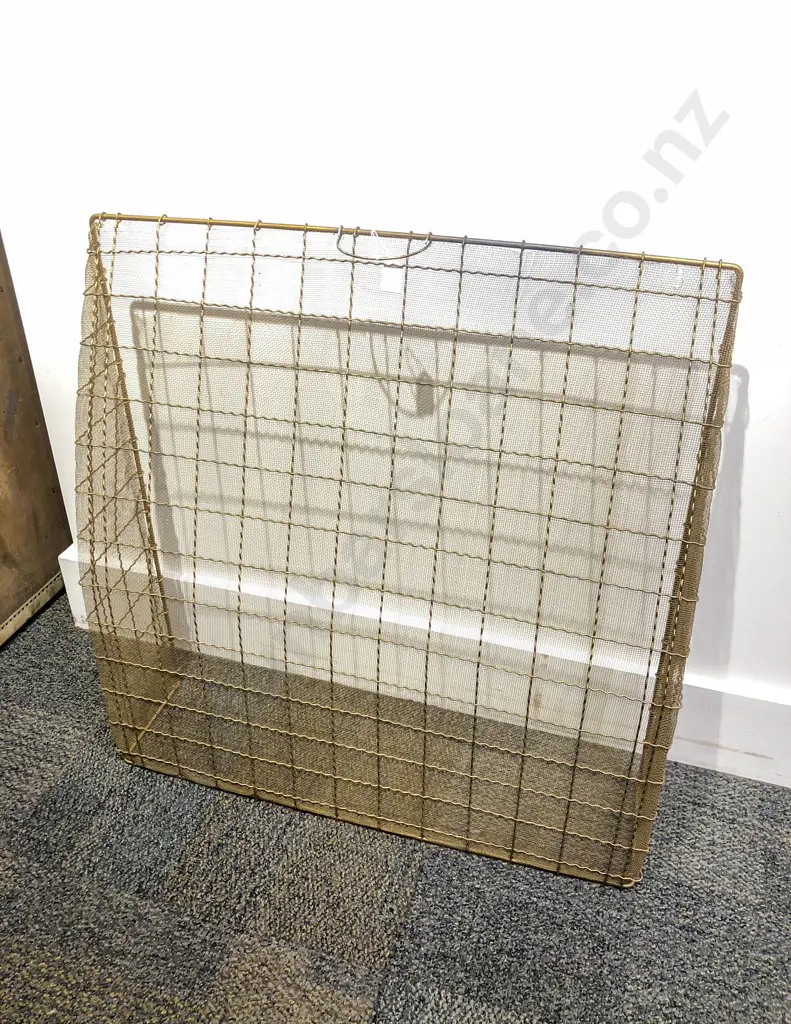 Mesh Fire Screen together with Pair of Brass Fire Dogs Image 1++