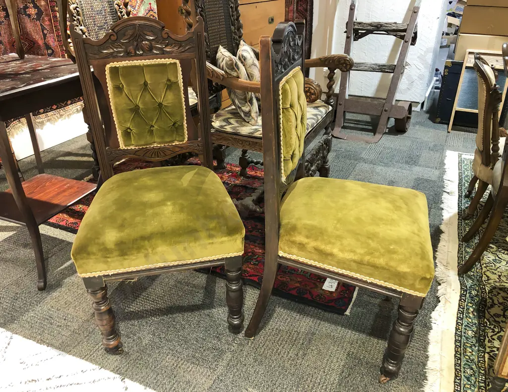 Pair of Upholstered and Button Back Dining Chairs Image 1++