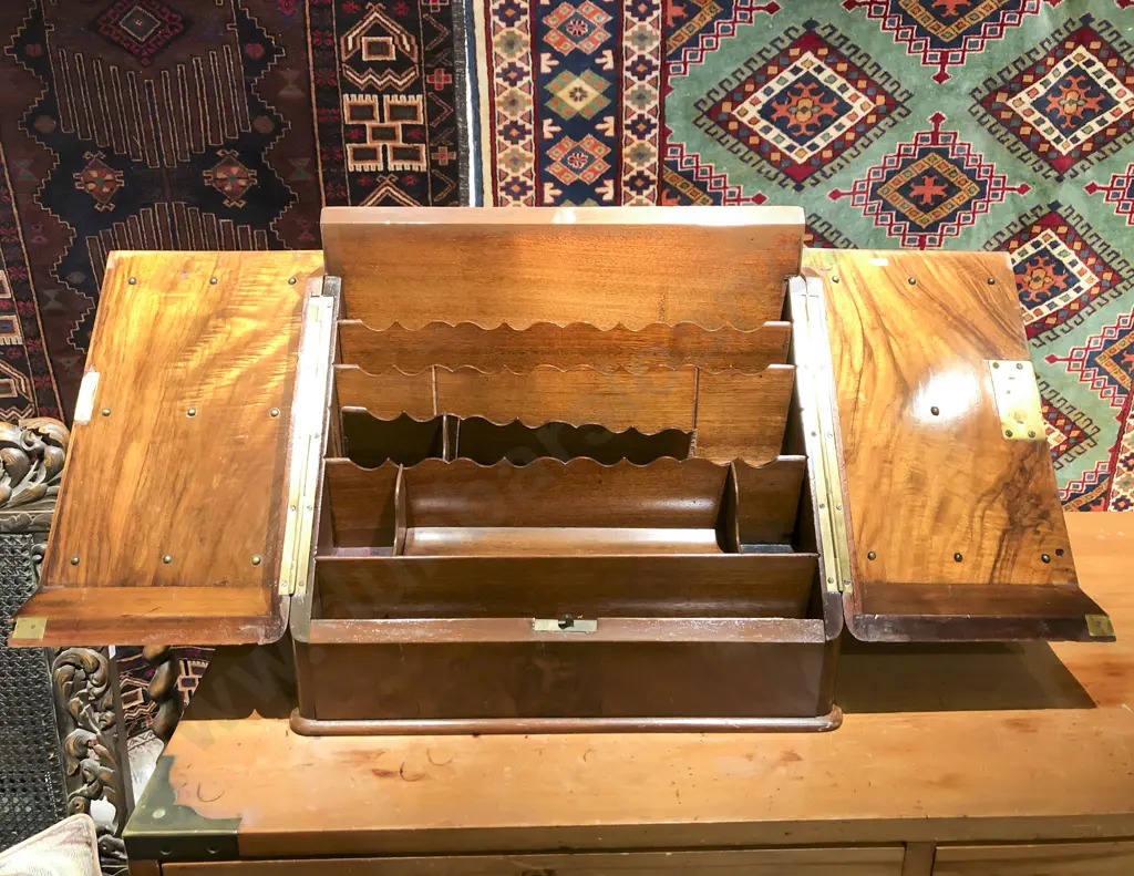Victorian Figured Walnut Wedge Shaped Stationary Box Image 1++