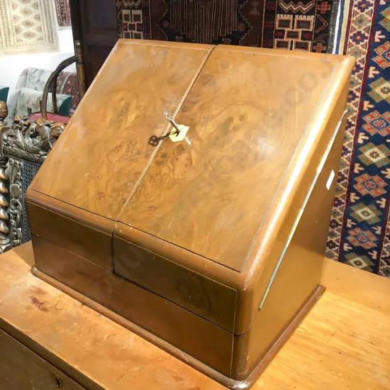 Victorian Figured Walnut Wedge Shaped Stationary Box