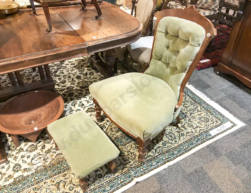 Mahogany Button Back Grandmother Chair together with Rectangular Matching Footstool Image 1++