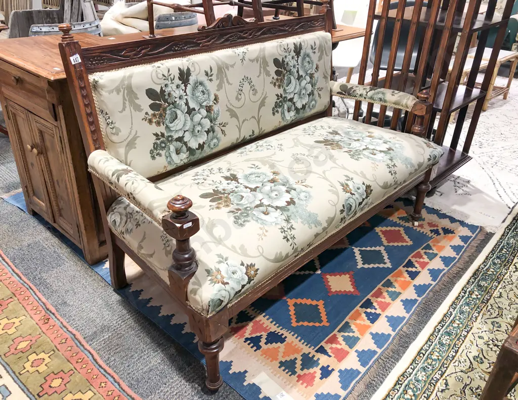 Victorian Upholstered Two Seater Settee Image 1++