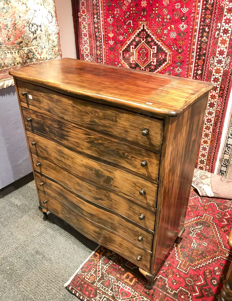 1950-60s Serpentine Front Six Drawer Chest of Drawers Image 1++