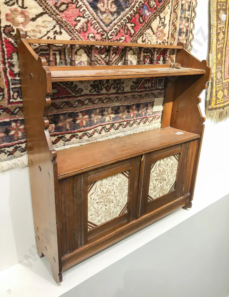 Late Vict Wall Cabinet With Ceramic Tiles to the Doors Image 1++