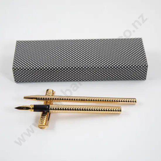 S T Dupont Paris Ladies Classic Gold Plated Fountain Pen and Ballpoint Pair