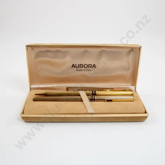 Aurora Slimline Marco Polo 925 Silver Gilt Fountain Pen and Ballpoint Pen