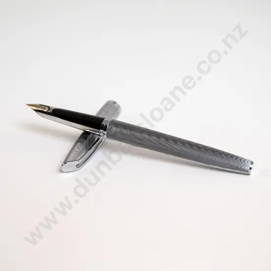 1950s-60s Waterman France C/F Fountain Pen and Pen Set in Silver Moire Pattern