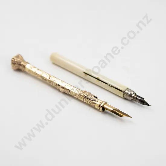 C19th Fancy Gold Plated Dip Pen/Pencil