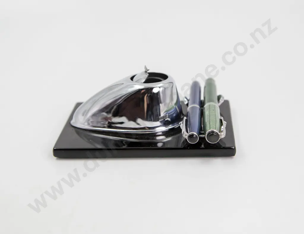 Art Deco Ranleigh Vitrolite Glass Chrome Inkwell Desk Stand Image 1++