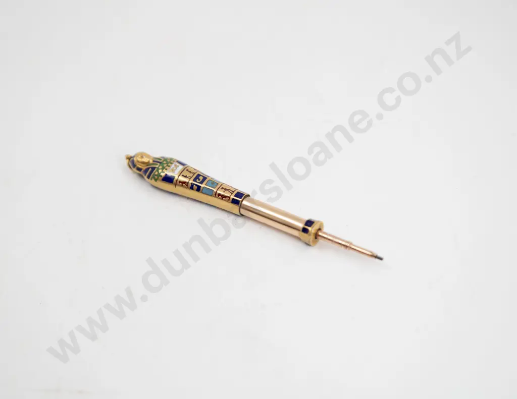 Edwardian Unmarked Silver Gilt and Enamel Egyptian Mummy Novelty Propelling Pencil Image 1++