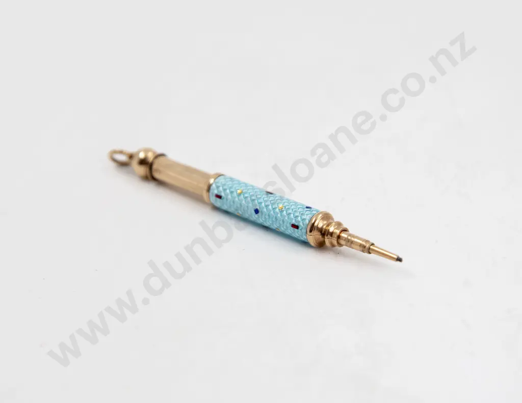 Victorian 9ct and enamel Propelling Chatelaine Pencil Image 1++