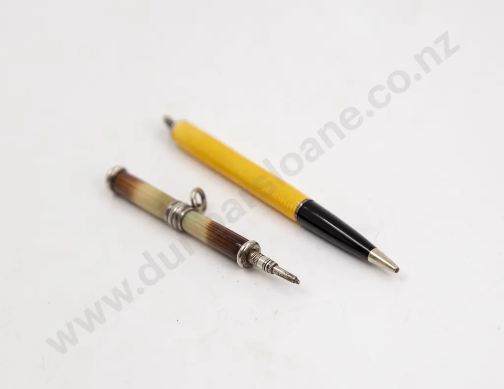 Sterling and Yellow Guilloche Enamel Bridge Pencil and Propelling Pencil Image 1++