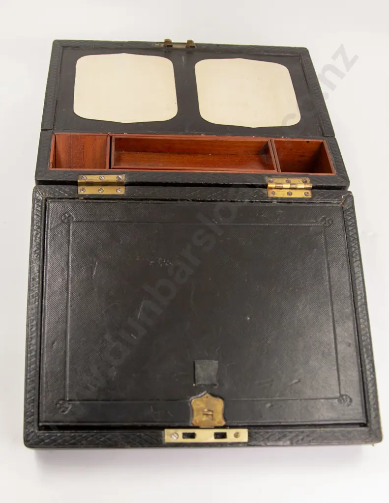 Late Victorian Patterned Leather on Mahogany Writing Box Image 1++