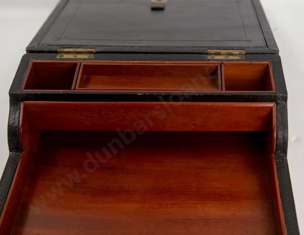 Late Victorian Patterned Leather on Mahogany Writing Box Image 1++