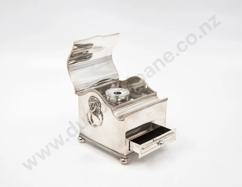Late Victorian Silver Plate Ink Stand Scuttle Image 1++