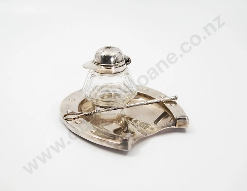 Edwardian Silver Plate Horse Shoe Inkstand Image 1++