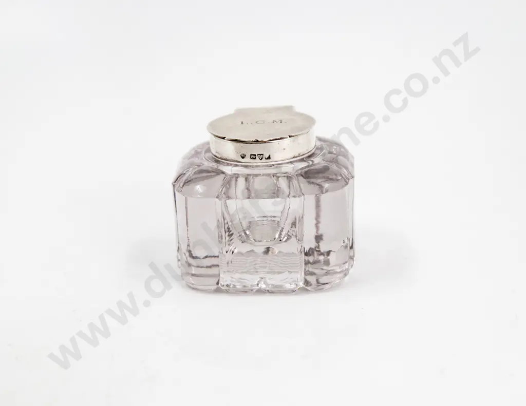 Edwardian Glass Inkwell with S/S Lid Image 1++